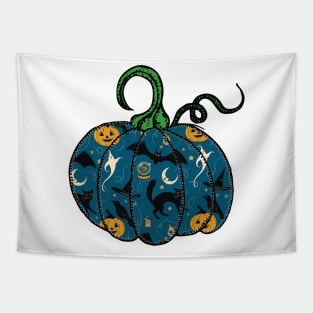 Vintage Classic Halloween Black Cat and Bats Scene Pumpkin Tapestry