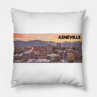 Downtown asheville, North carolina, art, illustration with text Pillow