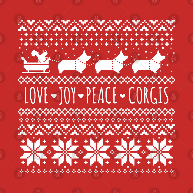 Love Joy Peace Corgis Festive Christmas Holiday by Coffee Squirrel