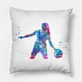 Girl Basketball Player With Ball Pillow