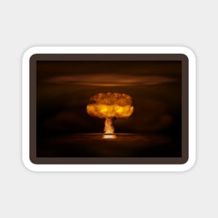 Atomic bomb realistic explosion, orange color with smoke on black background Magnet