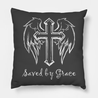 Saved by grace iron cross with wings Pillow