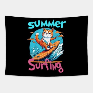 Cat Surfing Funny Tapestry