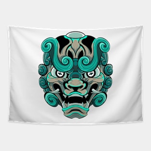 The Furious Japanese Lion 3 - Komainu Vector art illustration Tapestry