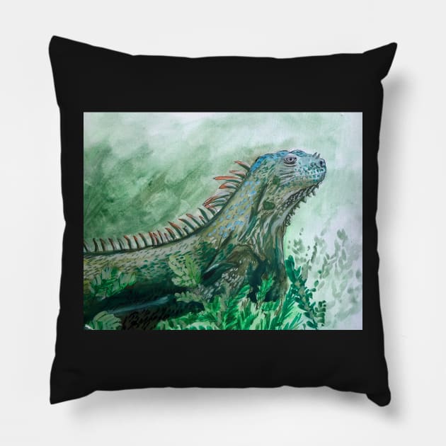 Iguana Painting Pillow by julyperson