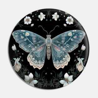 Mystical blue butterfly amidst art nouveau blossoms Pin