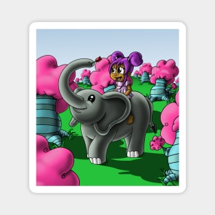 African American Girl and Elephant Magnet