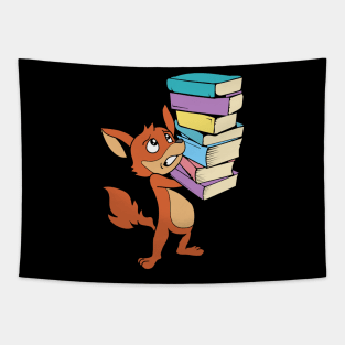 Cartoon fox with pile of books - Bookworm Tapestry