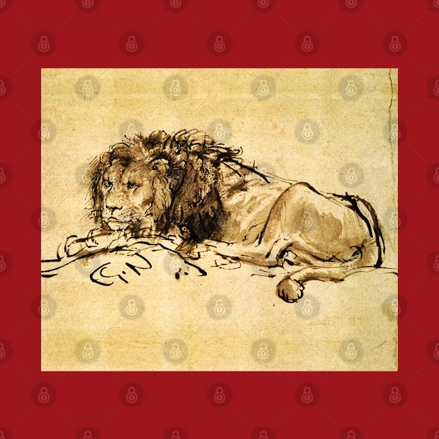 THE CAPE LION LYING DOWN, by Rembrandt in Sepia,Brown by BulganLumini