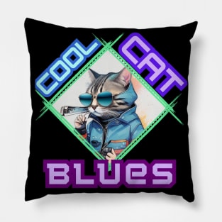 Stylish Cat with Harmonica: "Cool Cat Blues" Pillow