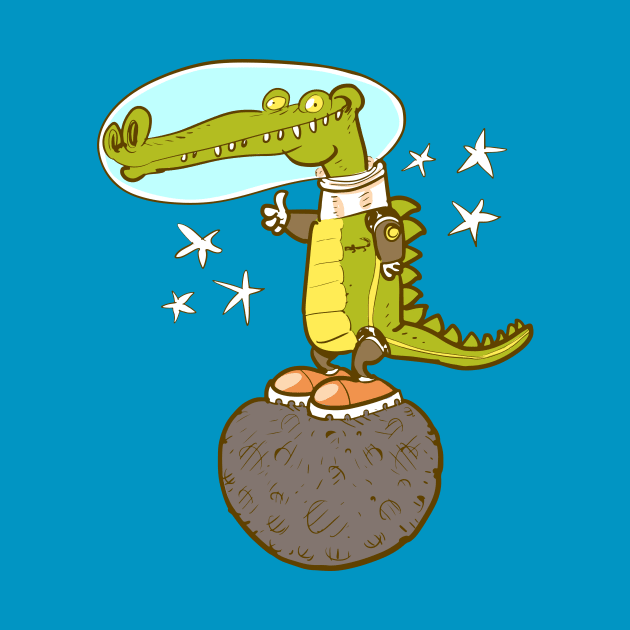 astronaut crocodile cartoon by anticute