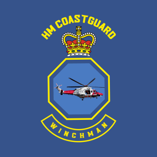 Winchman - HM Coastguard rescue AugustaWestland AW189 helicopter based on coastguard insignia T-Shirt