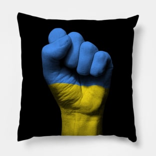 Flag of Ukraine on a Raised Clenched Fist Pillow