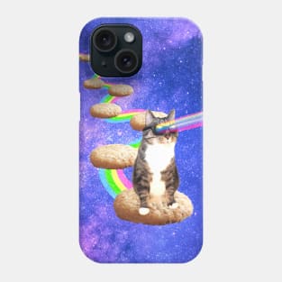 Cute tabby cat in space shooting rainbows from the sunglasses Phone Case