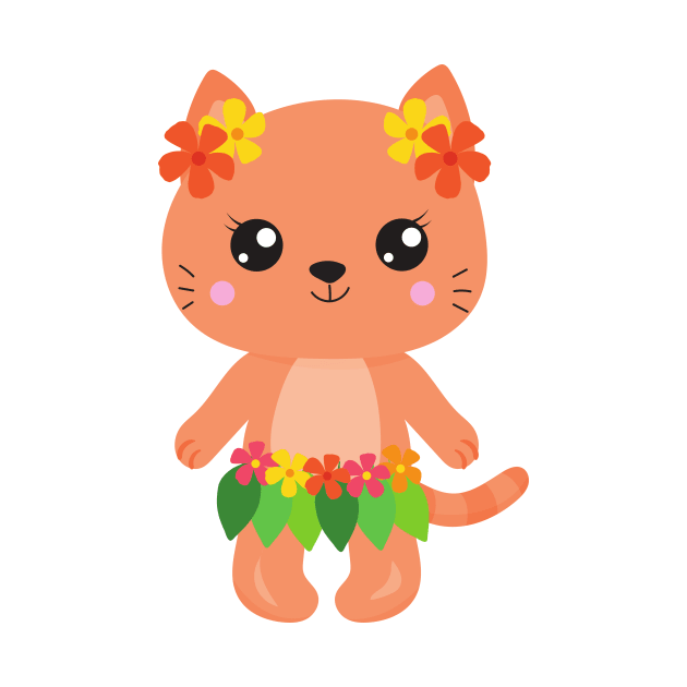Hawaii Cat, Cute Cat, Orange Cat, Flowers, Luau by Jelena Dunčević
