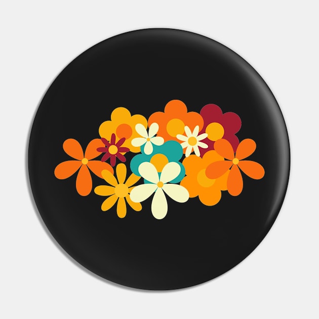 Retro 70s Classic Colors Flower Power Seamless Repeat Pattern Print Pin by ClaudiaFlores