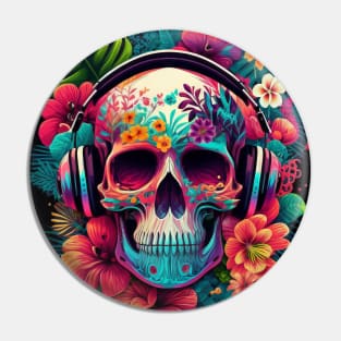 Colorful Floral Skull head design #5 Pin