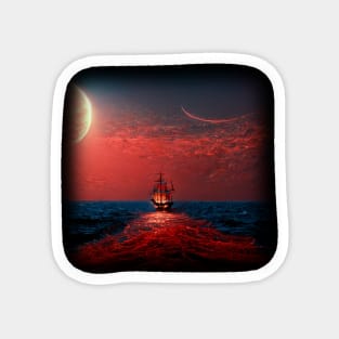 Sailing Ship In Red Glowing Ocean Magnet