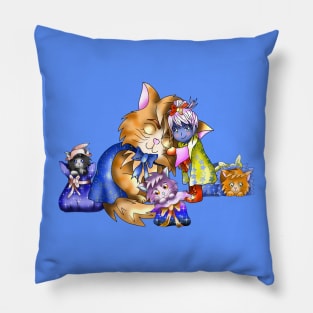 Adorable giant cat with a dark elf sorcerer Pillow