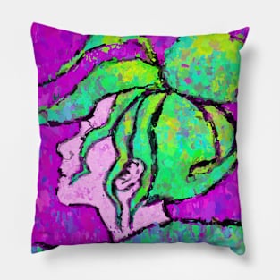 Girl with a green hair Pillow