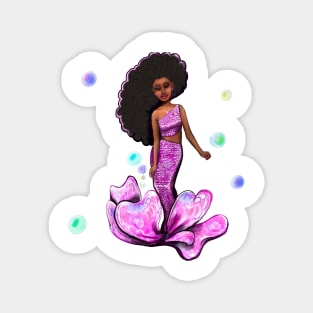 Best Mermaid gifts top 10 2022 Coco the Magical rainbow mermaid with brown eyes, flowing Afro hair and caramel brown skin - light background Magnet