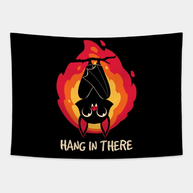 Hang In There Bat Halloween Tapestry by Digital Magician