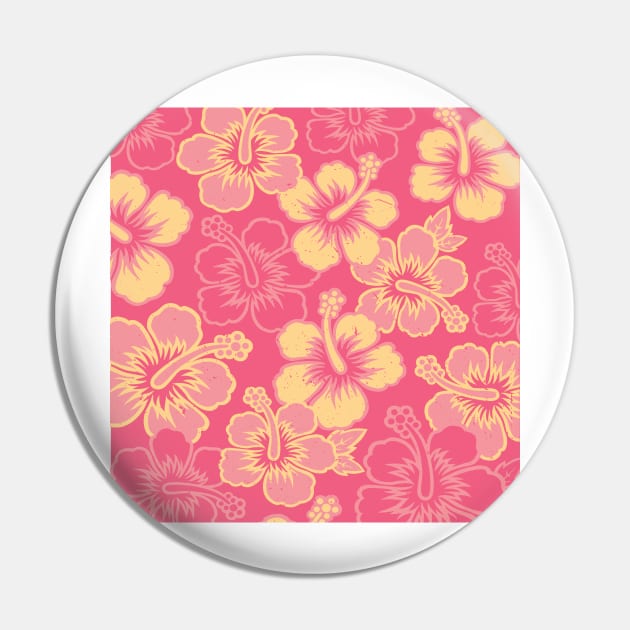 Vintage Hawaiian Orange Hibiscus Flower Pattern Pin by analogdreamz