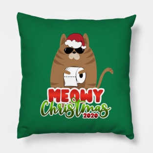 Meowy Christmas Cute Christmas Cat In Santa Hat Design Pillow