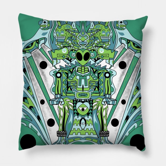 mictlan pandemic alien astronaut in hell space ecopop Pillow by jorge_lebeau