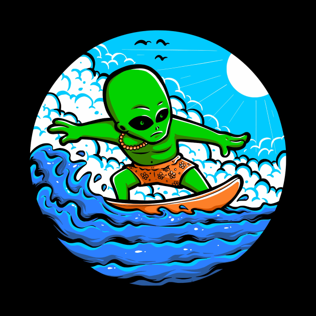 Alien surfing on wave by zwestshops