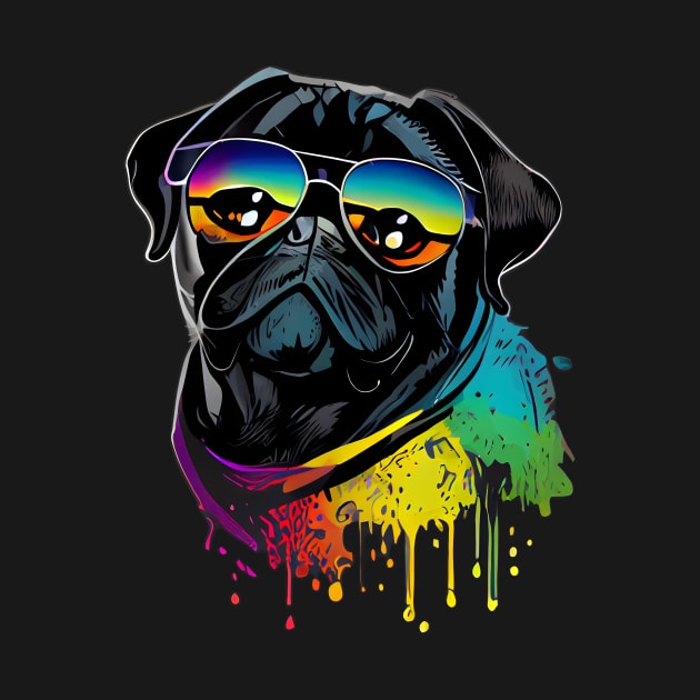 Colourful cool black pug with sunglasses one by MLArtifex