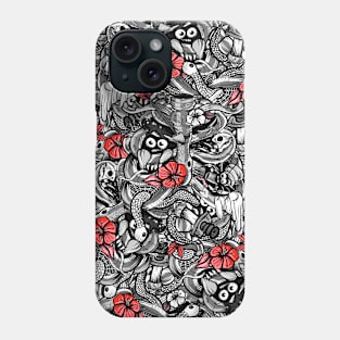 Doodle Bones and Red Flowers Phone Case