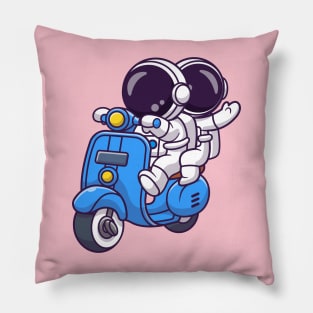 Cute Couple Astronaut Riding Scooter Cartoon Pillow