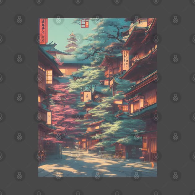 Japanese Temples Vacation Holiday Streets of Calmness Vintage Trees by DaysuCollege