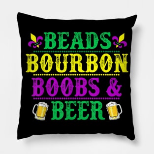 Beads Bourbon Boobs and Beer Mardi Gras Pillow