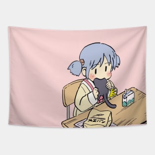 I draw that scene of mio eating sakamoto for lunch / funny nichijou face meme Tapestry