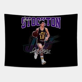 John Stockton Utah Basketball Legend Signature Vintage Retro 80s 90s Bootleg Rap Style Tapestry