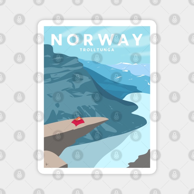 Trolltunga, Norway Travel Poster Magnet by lymancreativeco