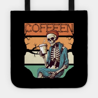 Coffeen - Skeleton Enjoying Coffee, Halloween Graphic Tote