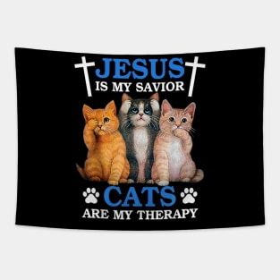 Jesus is My Savior Cat are My Therapy Faith Christ Kitten Tapestry