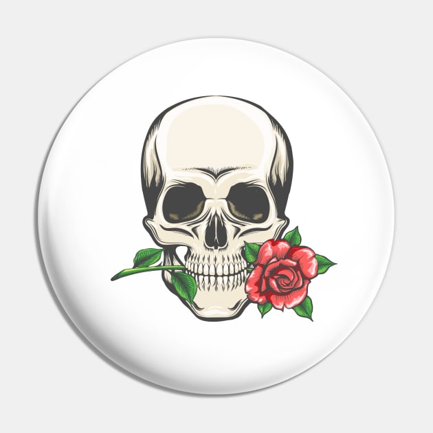 Skull with a Rose in The Teeth Pin by devaleta