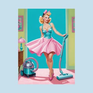 Sexy Pin Up, Maid Costume, Vacuum, Vacuuming, Vintage, Retro, Beautiful Woman, Pin Up Girl, Cartoon, Artwork, Original Design by Jamie Lynn Hand T-Shirt