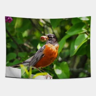 American Robin Carrying Some Fresh Worms Tapestry