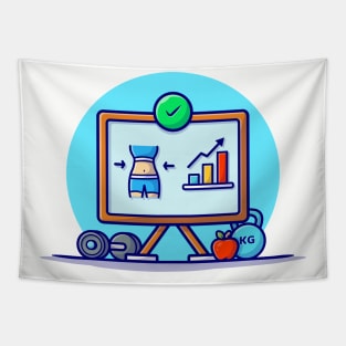 Diet Statistic and Dumbbell, Apple Cartoon Vector Icon Illustration Tapestry