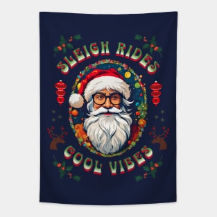 Sleigh Rides Cool Vibes Hipster Santa Tapestry