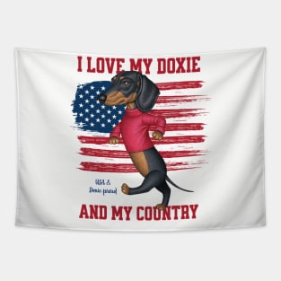 funny cute Doxie fur baby dog sweet loving Dachshund USA and Dachshund Proud Tapestry