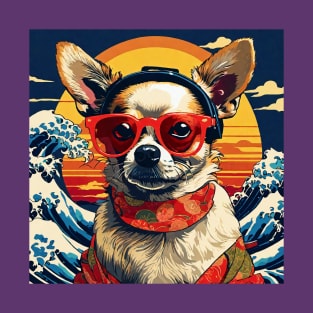 Chihuahua With Glasses Ukiyo-e Dog Japanese Style T-Shirt