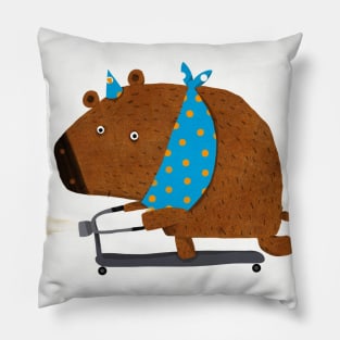 The fastest bear on a scooter Pillow