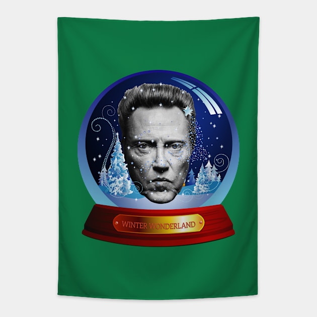 Christopher Walken Snow Globe Christmas Tapestry by Rebus28