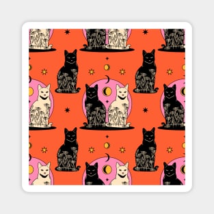 Carpe Noctem Black Cat Pattern in orange Magnet